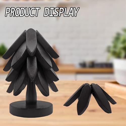 Black Wooden Trivets for Hot Dishes Christmas Tree Set Stackable Home Decor