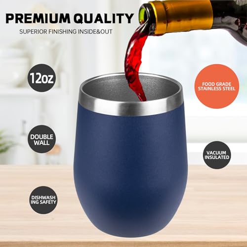 StarSpeed 12oz Insulated Stainless Steel Wine Tumbler, Navy Blue