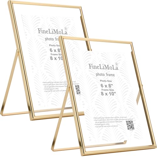 Gold 8x10 Inch Floating Picture Frame 2 Pack - Adjustable Tabletop & Wall Mount
