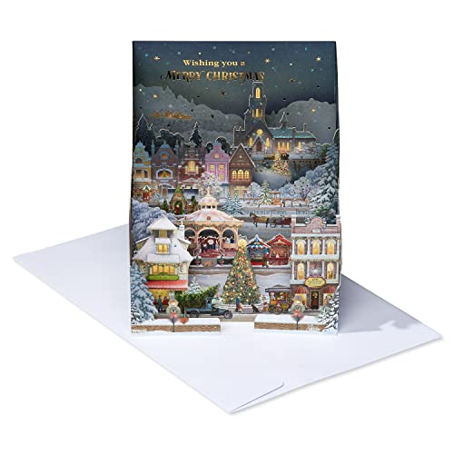 Christmas Pop Up Card - Winter Village Scene with Merry Christmas & Happy New Year - Variation of Merry Christmas and Happy New Year