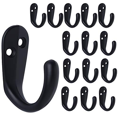 IBosins 15PCS Wall Mounted Coat Hooks - Black Single Prong Robe Hooks