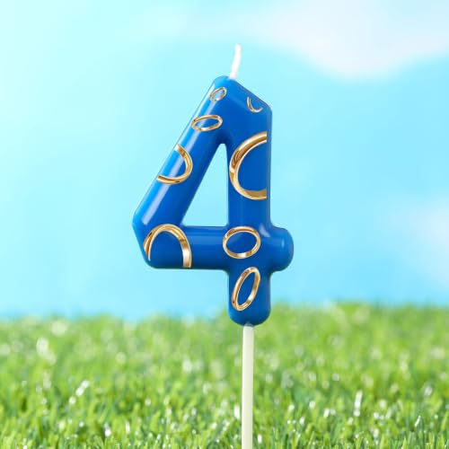 Blue & Golden 4 Number Birthday Candle - 2.76 Inch Cartoon Style