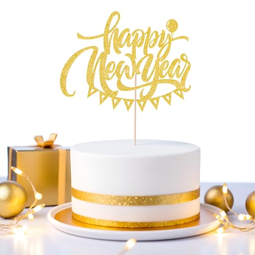 2026 Happy New Year Cake Topper - Glitter NYE Party Decoration
