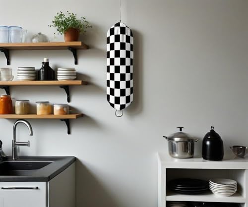 HIYAGON Wall Mount Plastic Bag Holder - Check Pattern Kitchen Organizer