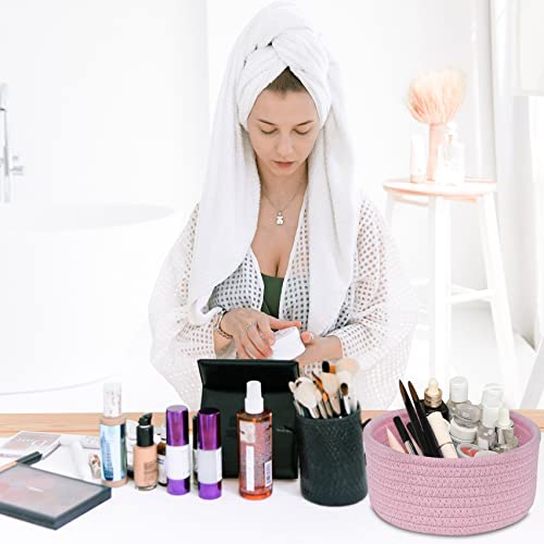 ABenkle 2 Pack Pink Cotton Rope Storage Baskets - Mini Decorative Boho Organizers for Home