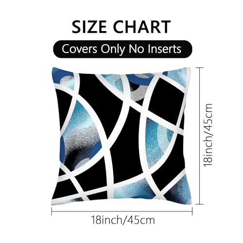 Set of 2 18x18 Inch Blue and Black Geometric Throw Pillow Covers - Modern Home Decor