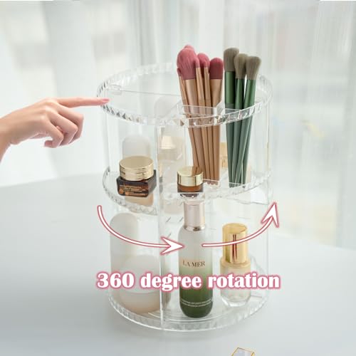 360-Degree Rotating Makeup Organizer with Adjustable Layers