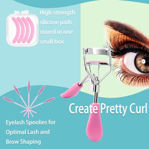 Pink Eyelash Curler Set with Replacement Pads and Spoolies