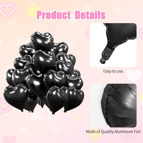 18-Inch Black Heart Foil Balloons - 20pcs Mylar Party Decor