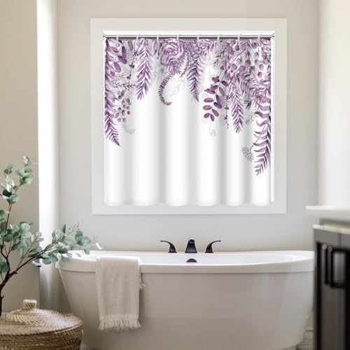 Purple Botanical Waterproof Shower Window Curtain 40x36 Inch