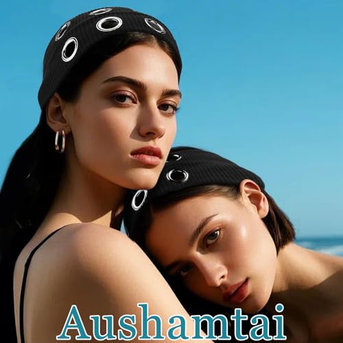 Black Wide Grommet Headband 2PCS - Y2K Punk Grunge Hair Accessories