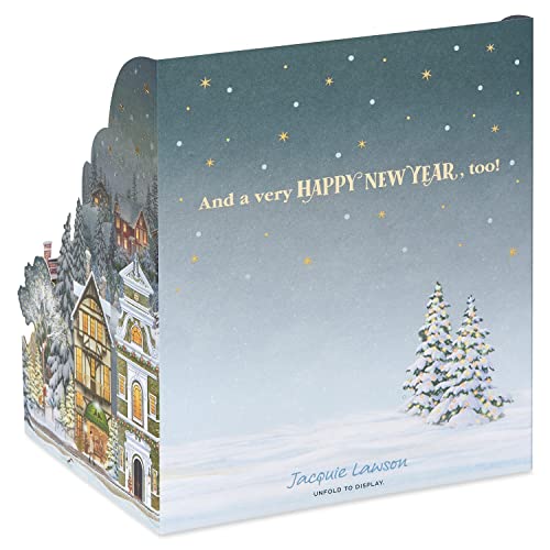 Christmas Pop Up Card - Winter Village Scene with Merry Christmas & Happy New Year - Variation of Merry Christmas and Happy New Year