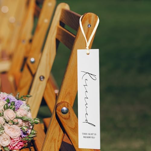 36 White Reserved Seating Signs with Ribbon for Weddings