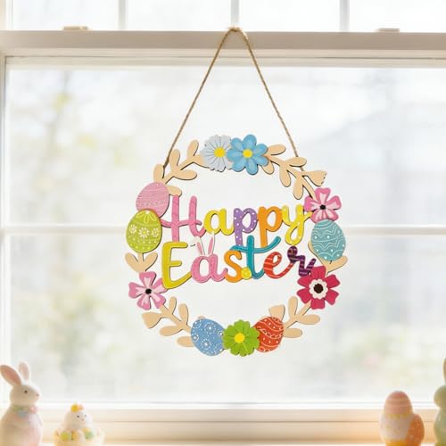 Easter Bunny Wooden Wreath Decoration - 2PCS Rustic Door Sign