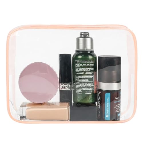 ANEMEL Clear Travel Toiletry Bag TSA Approved Makeup Cosmetic Pouch, Pink