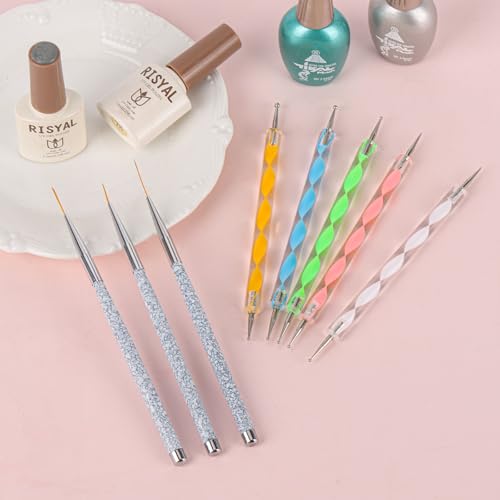 Tbestmax 8 Pcs Nail Art Brush and Dotting Pen Set for Manicure Design