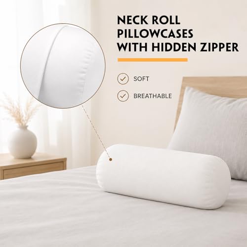 Jeffdad 2-Pack Round Bolster Pillow Covers - White Neck Roll Cases