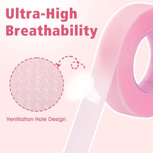 NEOACT Pink Lash Tape for Eyelash Extensions - 20 Rolls Breathable PE Micropore Tape