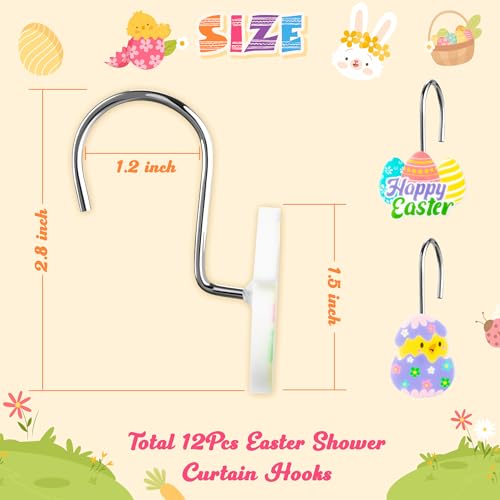 MALLMALL6 12Pcs Easter Shower Curtain Hooks - Bunny & Egg Designs