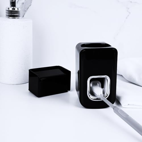 Black Acrylic Wall Mounted Toothbrush Holder & Toothpaste Dispenser - 2 Slots