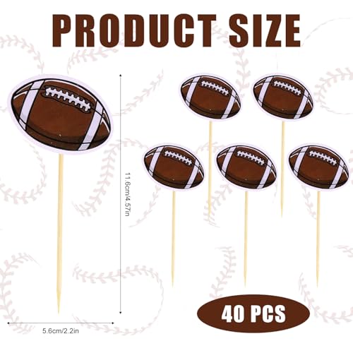 40pcs Rugby Ball Cupcake Toppers - Sports Themed Cake Decorations