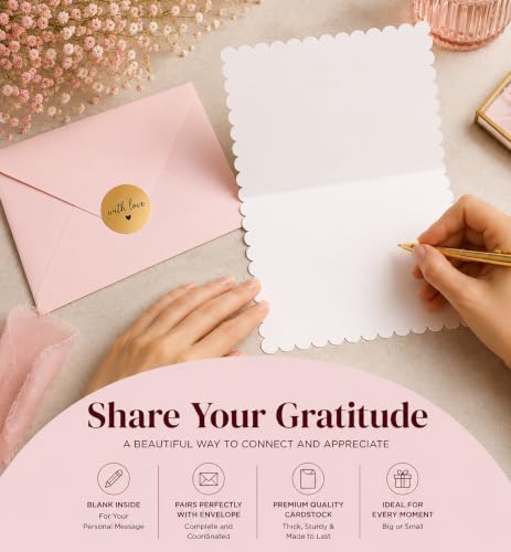 30 Premium Thank You Cards with Envelopes & Gold Foil Stickers