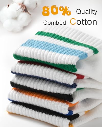 Unisex Kids Crew Cotton Socks for Girls and Boys School Uniform - Large, 3 Stripes White Set