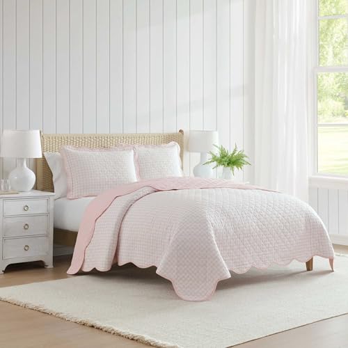 Martha Stewart - Twin Quilt Set, 100% Soft & Breathable Bedding with a Lightweight Feel for Year Round Comfort, 2 Piece Bed Set with Matching Pillowcase (Olivia Gingham Pink)