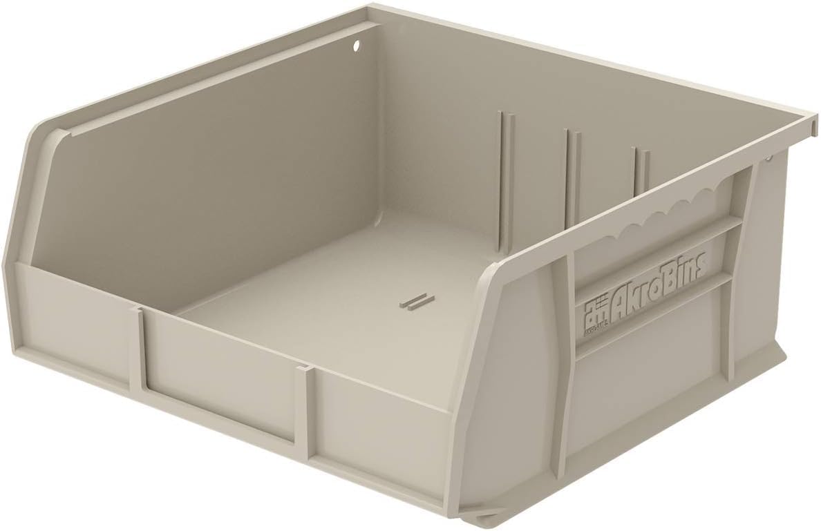 Akro-Mils Plastic Storage Bins - Space-Saving Stackable Organizers for Garage & Pantry | 11" x 11" x 5", Stone, 6-Pack