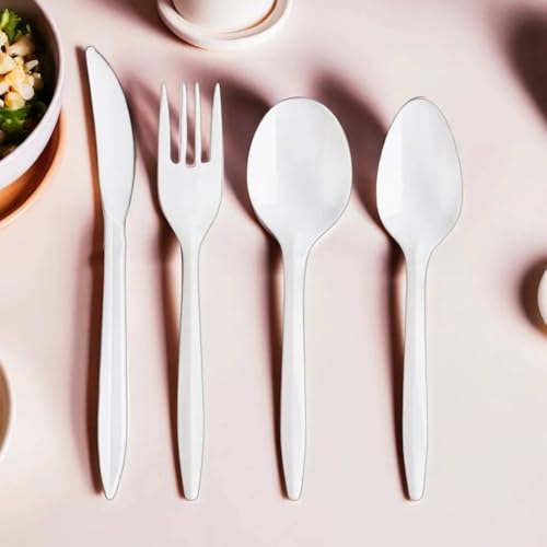 48-Piece Disposable Cutlery Set - Elegant White Plastic Utensils