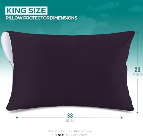 King Size Pillow Protectors with Zipper - Pack of 2, Waterproof, Bed Bug & Dust Mite Proof, Purple