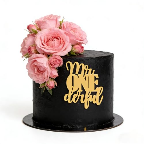 Mr. Onederful Gold Acrylic Cake Topper for Boys' 1st Birthday