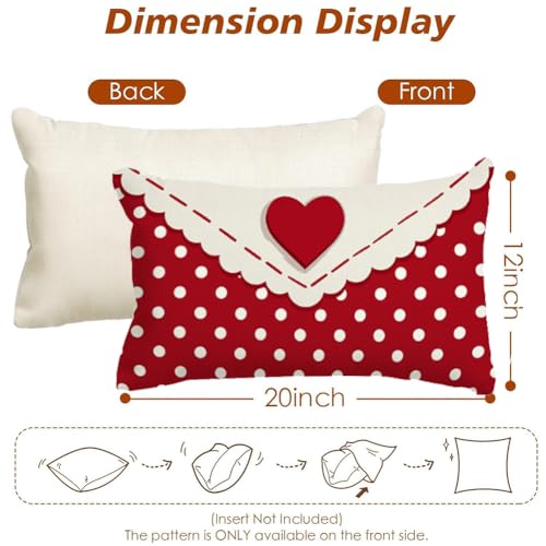 RABUSOFA Valentines Pillow Cover 12x20 Red Heart Farmhouse Decor