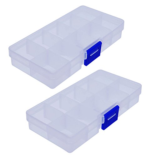 2 Pack Clear Plastic Jewelry Organizer with Adjustable Grids