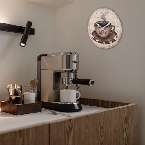Keepcross 8-Inch Rustic Coffee Kitchen Wall Clock, Silent Glass Decor
