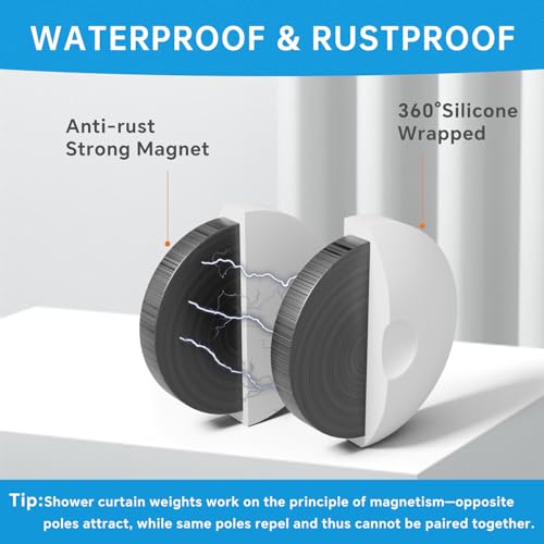 MtMinn Shower Curtain Weights - Waterproof Silicone Magnetic Clips (4 Pairs)
