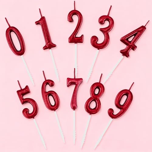 Burgundy Number 8 Birthday Candle Elegant Cake Topper for Party Decor