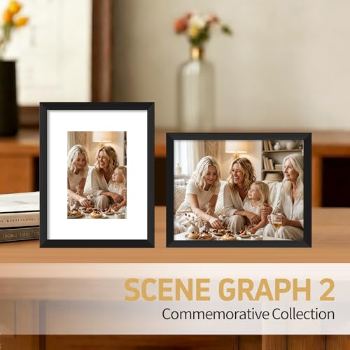 8x10 Black Picture Frame with 5x7 Mat - Dual Size & Easy Install