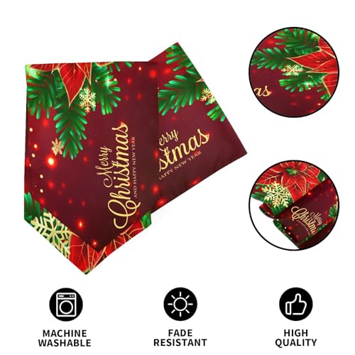 Double-Sided Christmas Poinsettia Flowers Snowflakes Table Runner 14x108 Inches - Holiday Decor