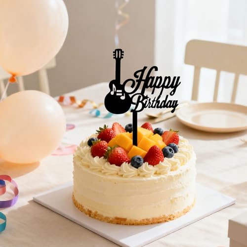 Black Bass Happy Birthday Cake Topper - Music Theme Decoration
