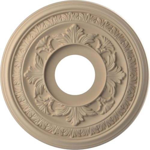 Ekena Millwork 13-inch Diameter Thermoformed PVC Ceiling Medallion - UltraCover Satin Smokey Beige, Fits Canopies up to 5-1/4"