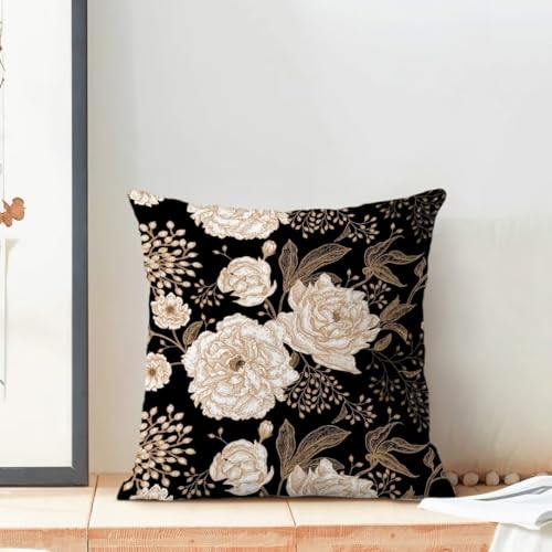 BETGINY Peony Roses Floral Linen Pillow Covers 18x18, Set of 2