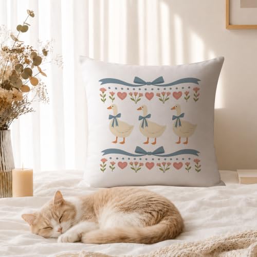 JMICPTUB Goose Pillow Covers 18x18 - Blue Bow Floral Goose Decor - Variation 01