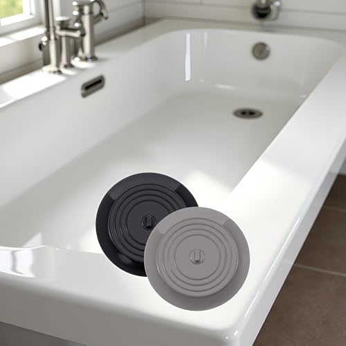 Silicone Bathtub Stopper Drain Plug 6 Inch 2Pcs Black and Grey