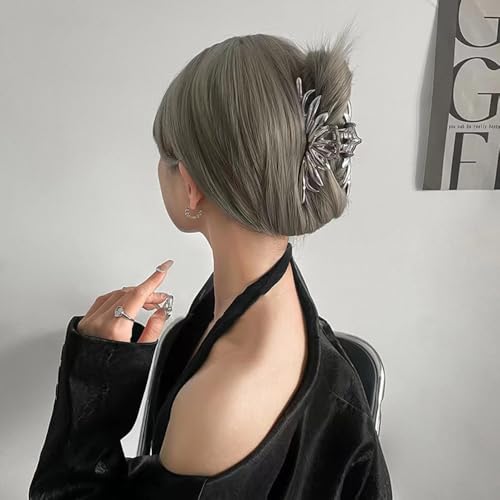 Zinzin Irregular Metal Hair Claw Clip - Non-Slip Liquid Metal Hair Barrette for Thick and Fine Hair (Grey)