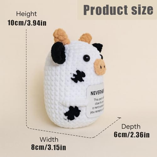 Handmade Crochet Cow Plush – Emotional Support Knitted Gift with Card