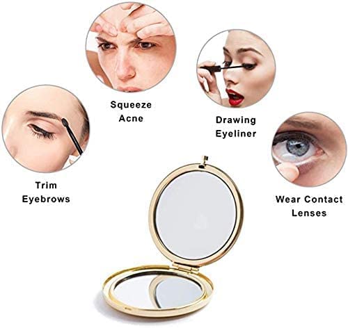 Gold Compact Mirror for Purse - 1X/2X Travel Makeup Pocket Mirror