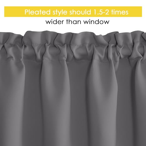 NICETOWN Grey Valance Curtains 16 inches Long Blackout Toppers Valance Living Room Kitchen Short Small Mini Little Window Curtain, 4 Panels, Rod Pocket, 42" Wide