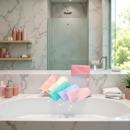 6-Pack Exfoliating Mesh Soap Pouch Bubble Foam Net Bag for Shower