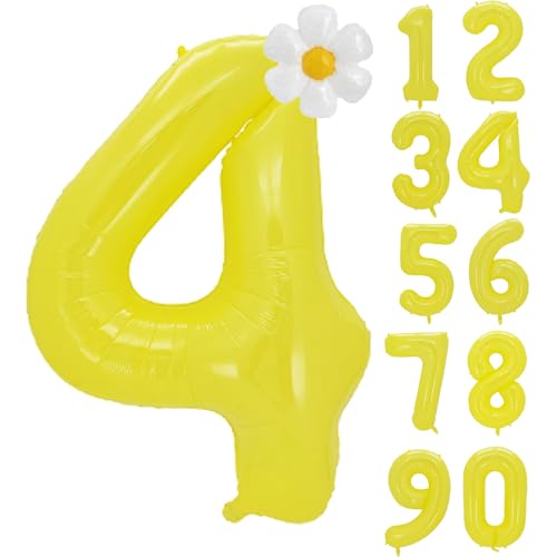 40 Inch Yellow Number 4 Daisy Foil Balloon Set for Birthday